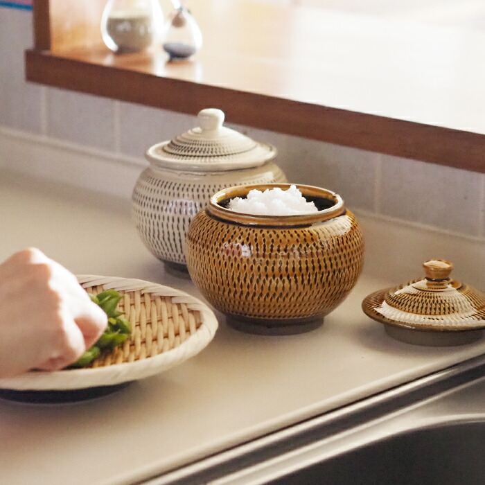 ★小鹿田焼　小袋窯　3合壺　飴釉飛びかんな