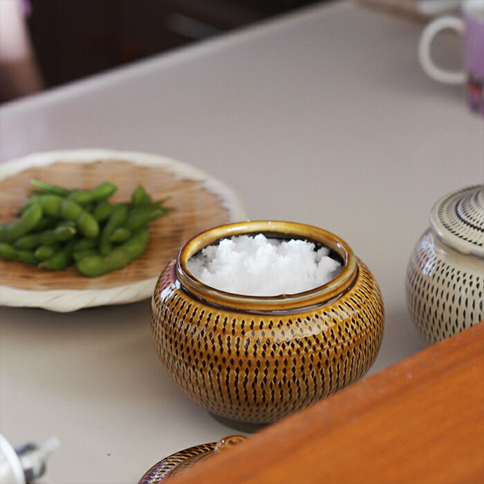 ★小鹿田焼　小袋窯　3合壺　飴釉飛びかんな