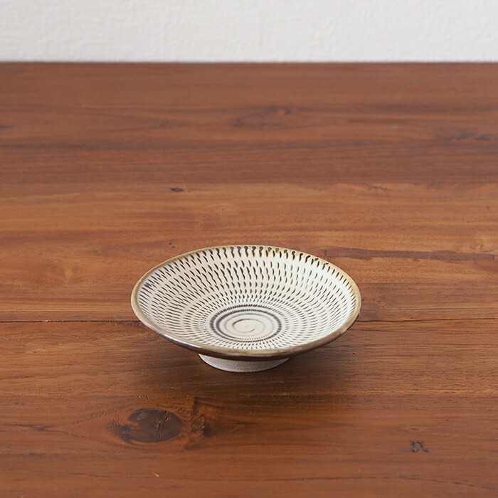 小鹿田焼　小袋窯　4寸皿　飛びかんな