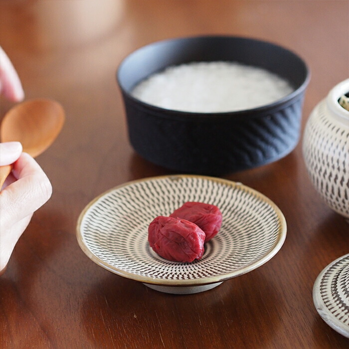 小鹿田焼　小袋窯　4寸皿　飛びかんな