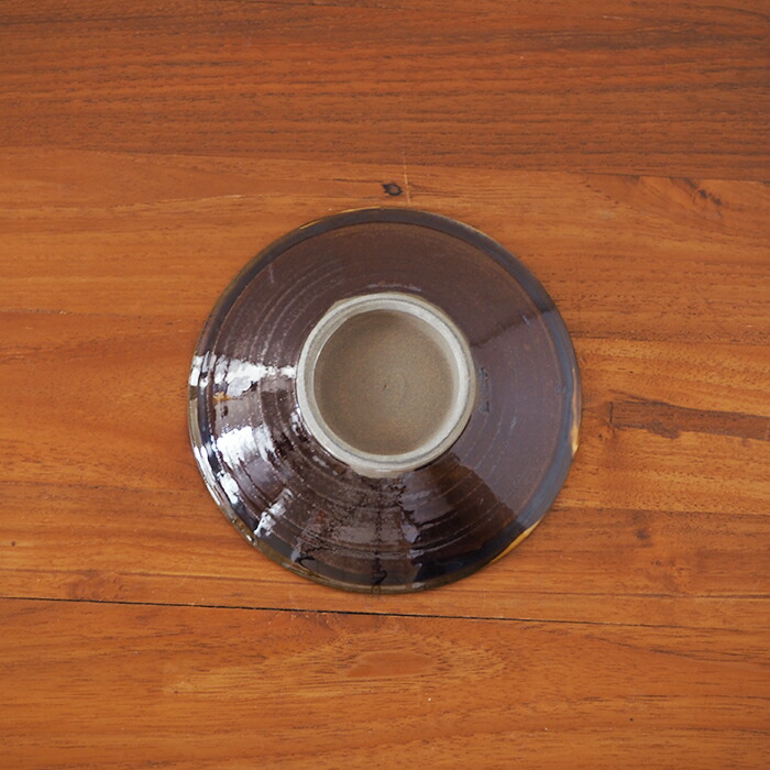 小鹿田焼　小袋窯　5寸皿　飴釉飛びかんな