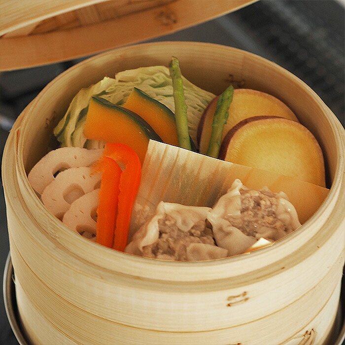 かごや　竹　中華せいろ　18cm　2段　ステンレス鍋付セット