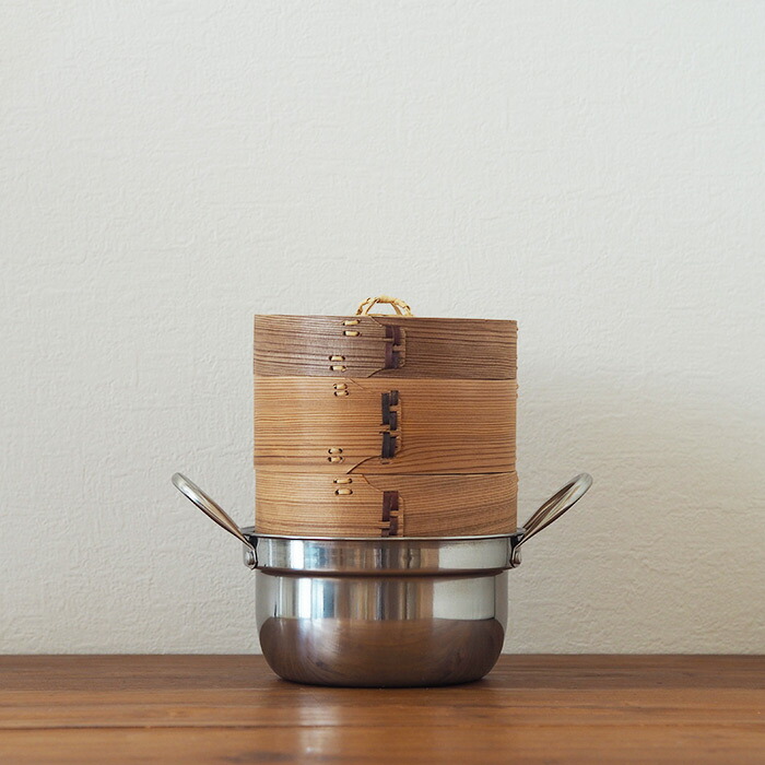 【4月より値上げ】かごや　杉　中華せいろ　15cm　2段　ステンレス鍋付セット