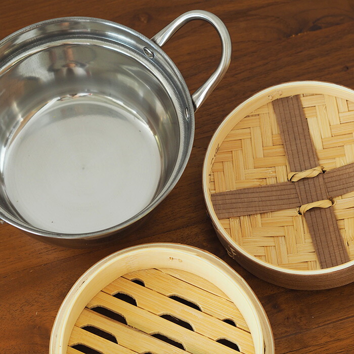 【4月より値上げ】かごや　杉　中華せいろ　15cm　2段　ステンレス鍋付セット