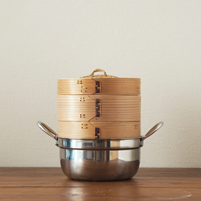 【4月より値上げ】かごや　杉　中華せいろ　18cm　2段　ステンレス鍋付セット