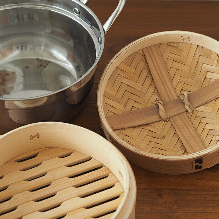 【4月より値上げ】かごや　杉　中華せいろ　18cm　2段　ステンレス鍋付セット