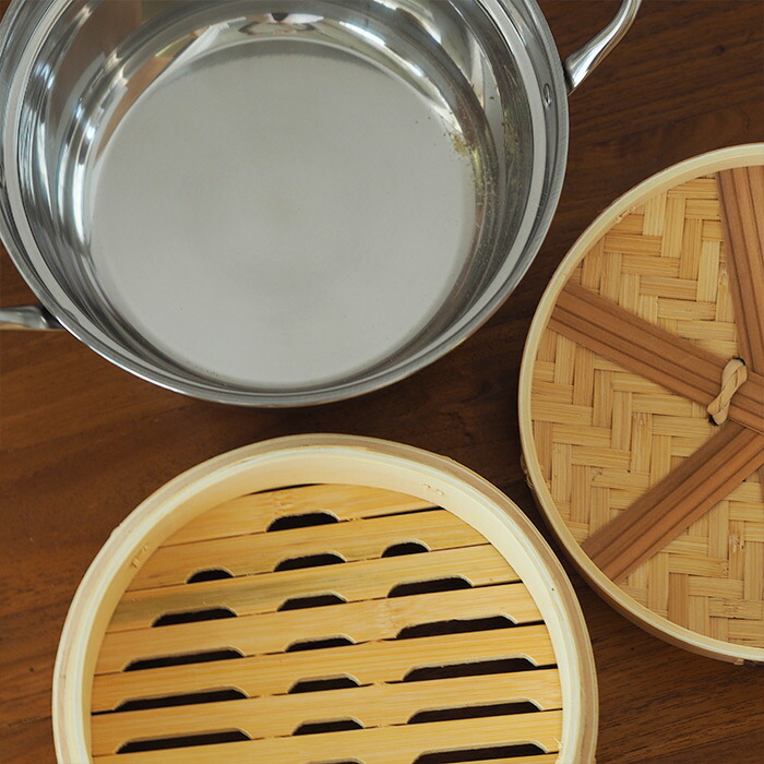 かごや　杉　中華せいろ　21cm　２段　ステンレス鍋付セット
