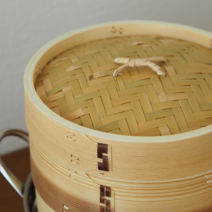 かごや　杉　中華せいろ　21cm　２段　ステンレス鍋付セット