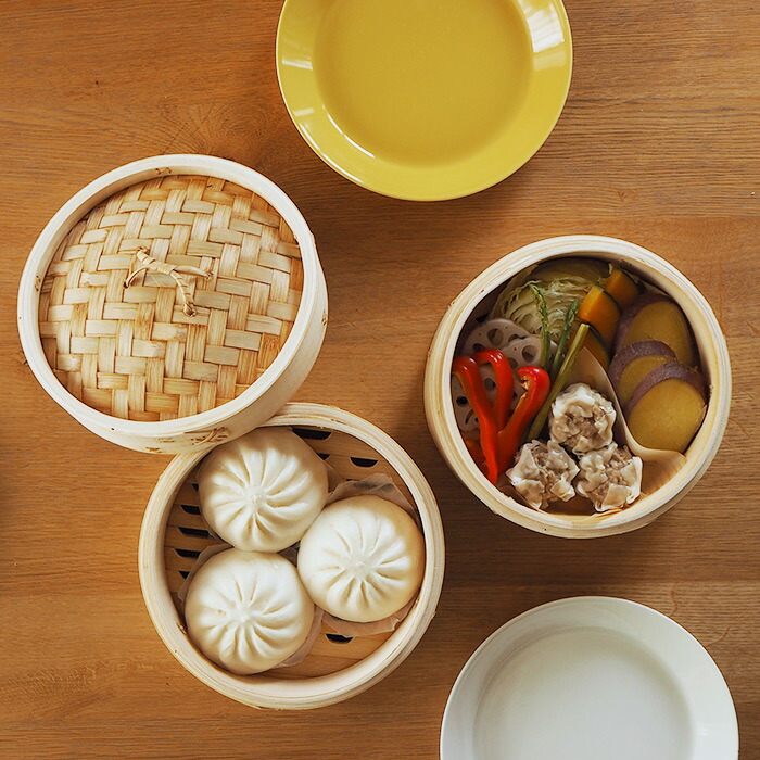 かごや　竹　中華せいろ　21cm　2段　アルミ蒸板付セット