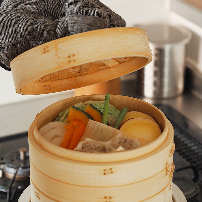 かごや　竹　中華せいろ　18cm　2段　アルミ蒸板付セット