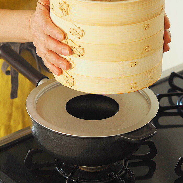 かごや　竹　中華せいろ　18cm　2段　アルミ蒸板付セット