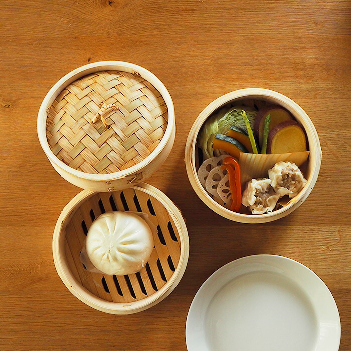 かごや　竹　中華せいろ　18cm　2段　ステンレス鍋付セット