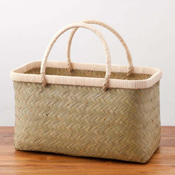 かごや　特選　青竹　市場籠　籐手　中