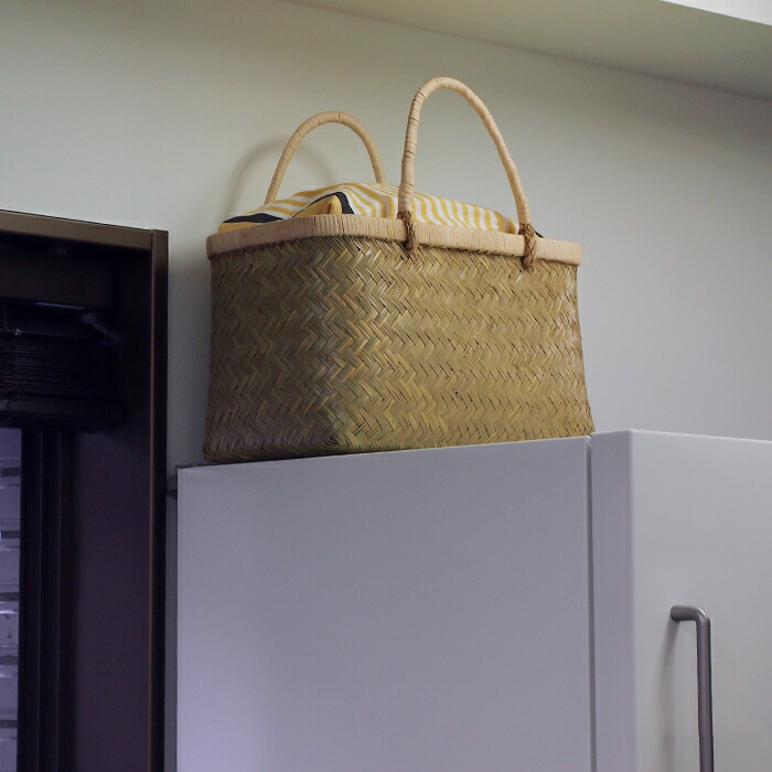 かごや　特選　青竹　市場籠　籐手　大