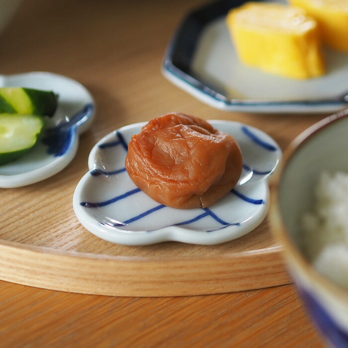 日下華子　色絵　タテヨコ呉須　もっこ豆皿