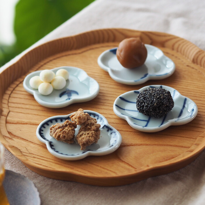 日下華子　色絵　タテヨコ呉須　もっこ豆皿