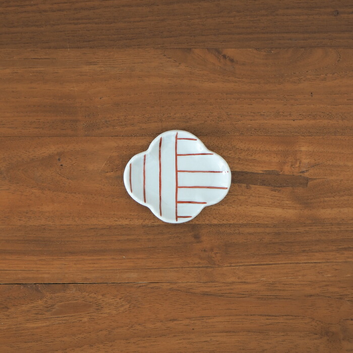 日下華子　色絵　タテヨコ朱　もっこ豆皿