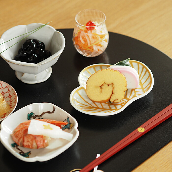 幸楽窯　錦　金　松葉形　銘々皿