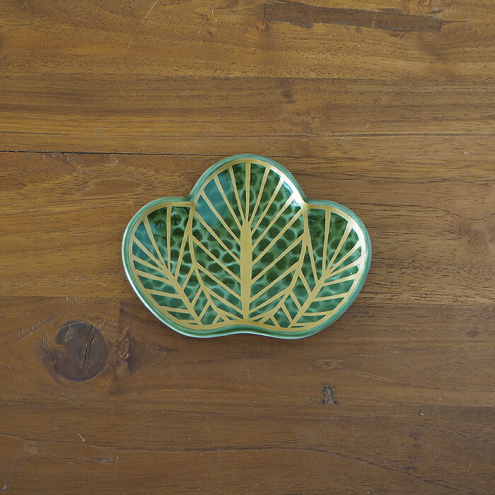 幸楽窯　錦　茶緑金　松葉形　銘々皿