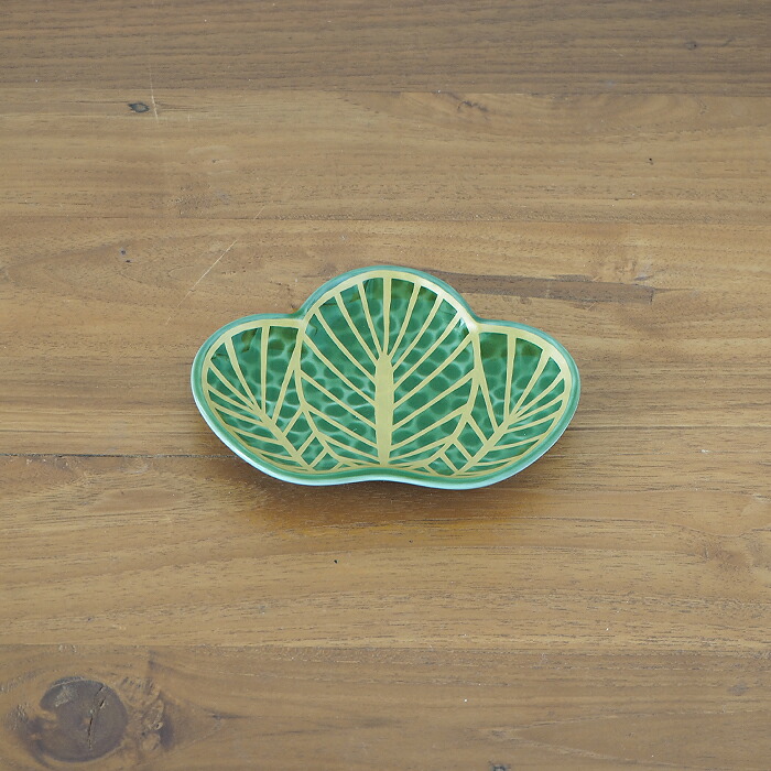 幸楽窯　錦　茶緑金　松葉形　銘々皿