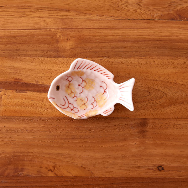 幸楽窯　錦　薄桜　金叩　鯛形　小付