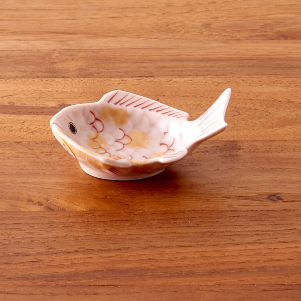 幸楽窯　錦　薄桜　金叩　鯛形　小付