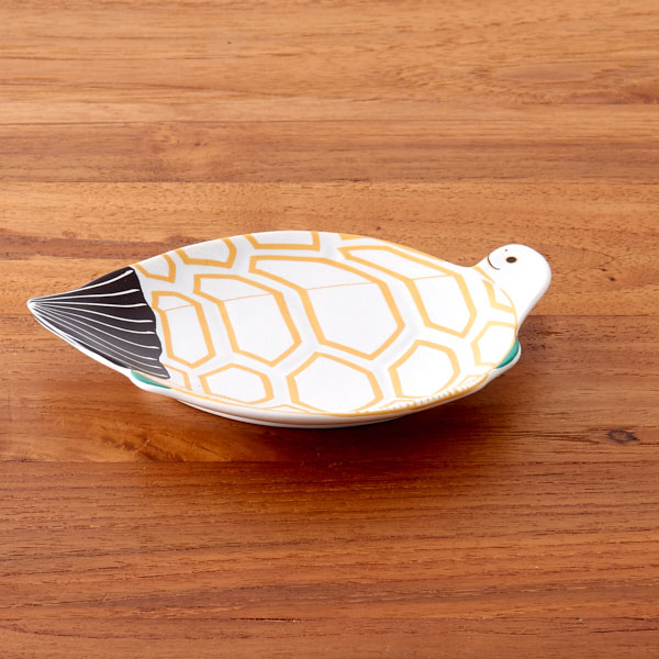 幸楽窯　錦　雪衣　菱模様　亀形　銘々皿