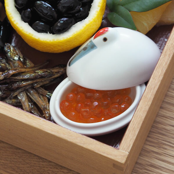 幸楽窯　錦　雪衣　鶴形　珍味入