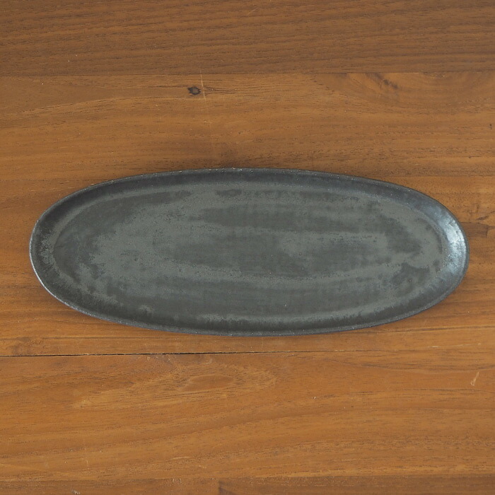 飯高幸作　オーバル皿　刷毛黒 　/　 kousha ceramic works