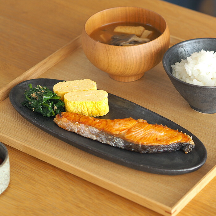 飯高幸作　オーバル皿　刷毛黒 　/　 kousha ceramic works