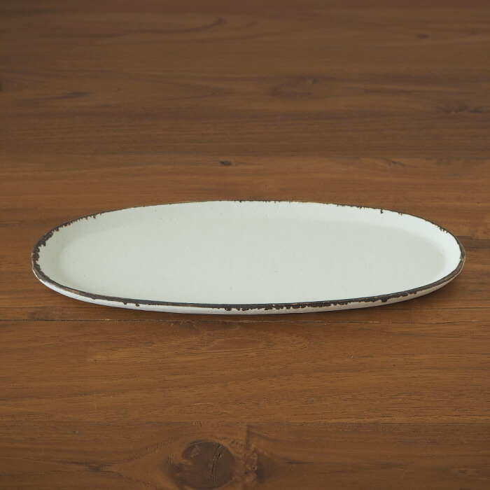 飯高幸作　オーバル皿　白フチ茶 　/　 kousha ceramic works