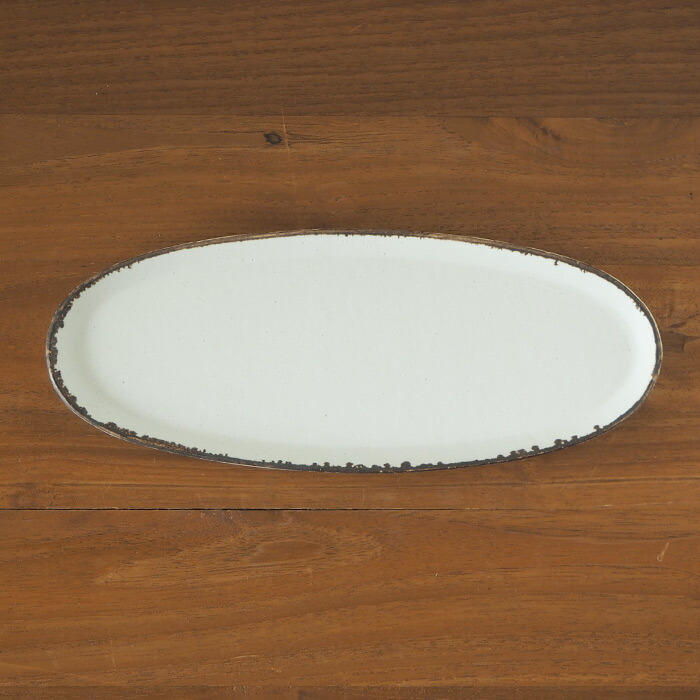 飯高幸作　オーバル皿　白フチ茶 　/　 kousha ceramic works