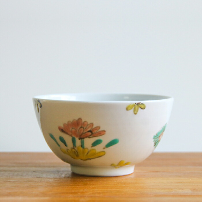 堀畑蘭　色絵草花紋　飯碗