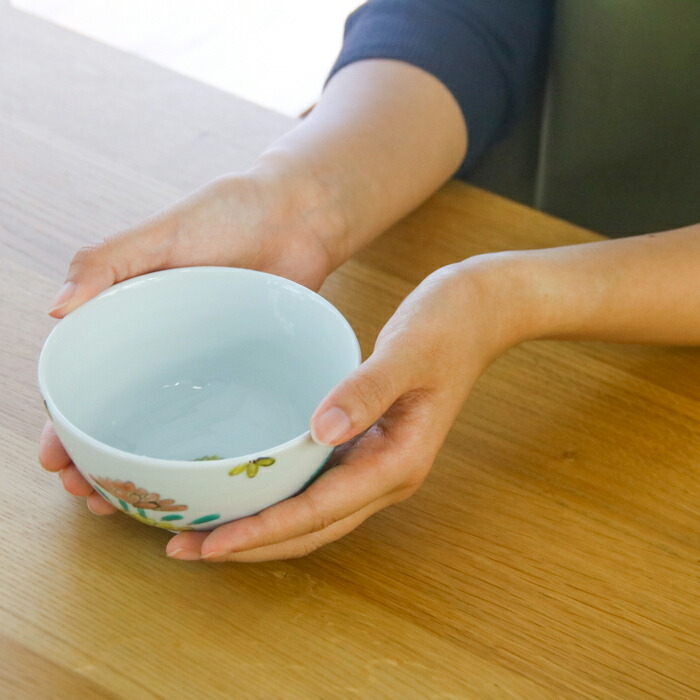 堀畑蘭　色絵草花紋　飯碗