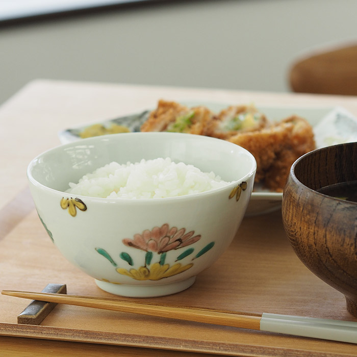 堀畑蘭　色絵草花紋　飯碗