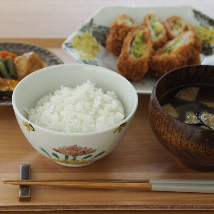 堀畑蘭　色絵草花紋　飯碗