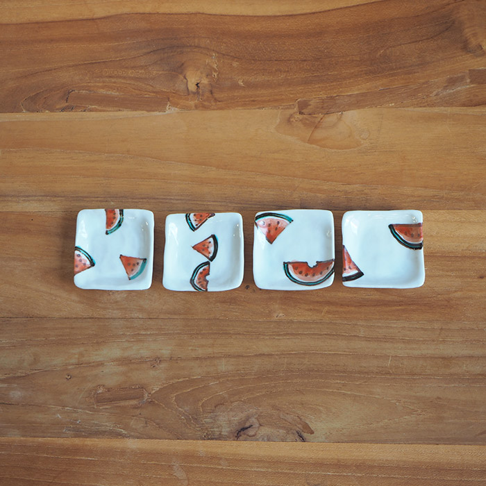 【4個セット】堀畑蘭　色絵スイカ　箸置き