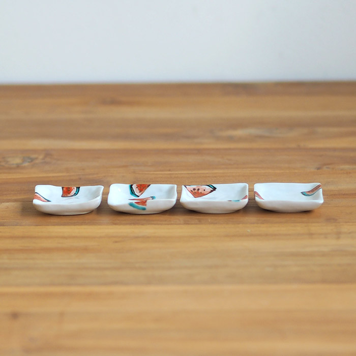 【4個セット】堀畑蘭　色絵スイカ　箸置き
