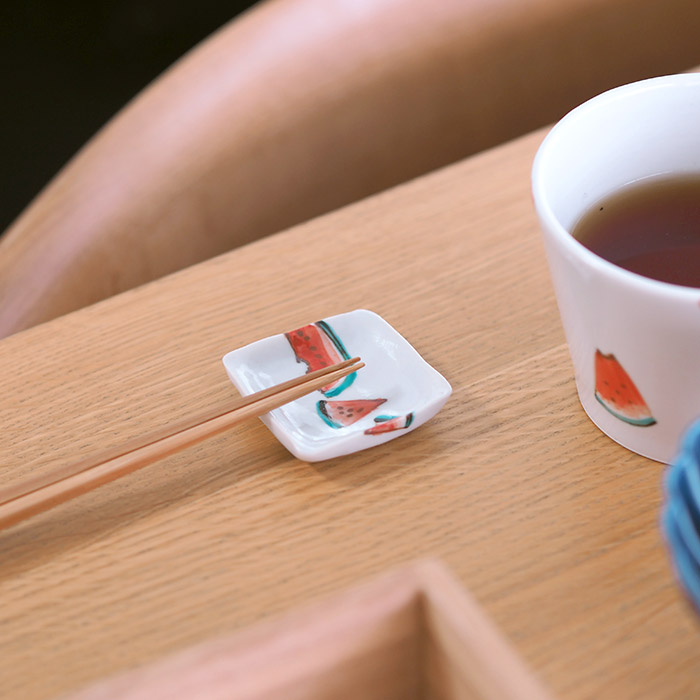 【4個セット】堀畑蘭　色絵スイカ　箸置き