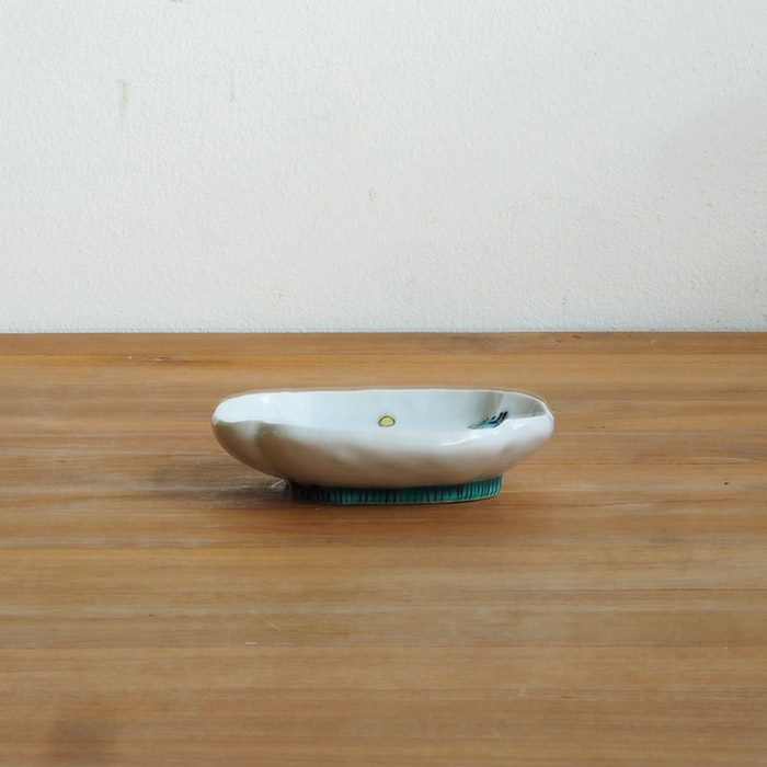 堀畑蘭　隅入豆皿　色絵唐子と小鳥