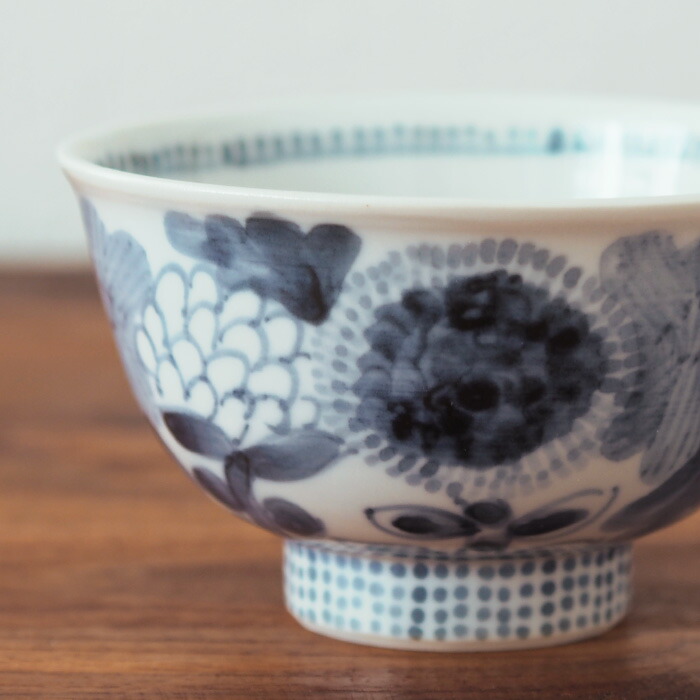 堀畑蘭　染付花畑　飯碗