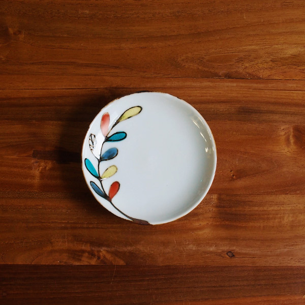 九谷青窯　高祥吾　色絵遊び葉　4寸皿　※