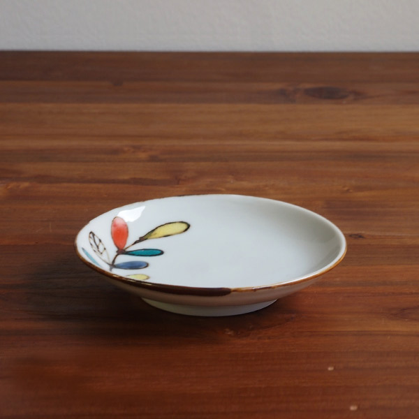 九谷青窯　高祥吾　色絵遊び葉　4寸皿　※