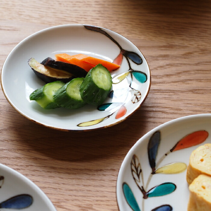 九谷青窯　高祥吾　色絵遊び葉　4寸皿　※