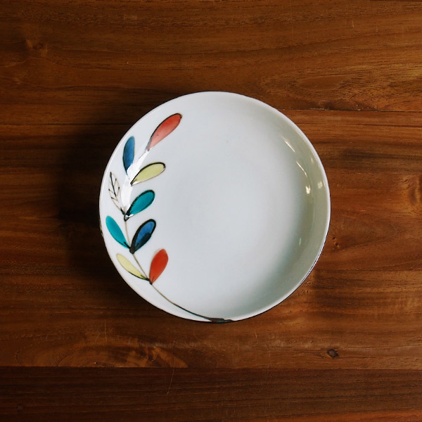 九谷青窯　高祥吾　色絵遊び葉　5寸皿　※