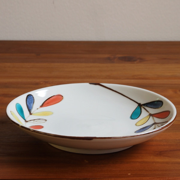 九谷青窯　高祥吾　色絵遊び葉　6寸皿　※