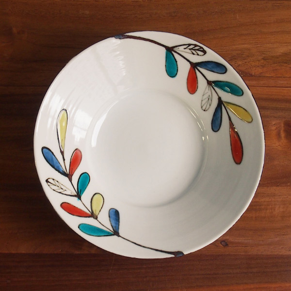 九谷青窯　高祥吾　色絵遊び葉　7寸深皿　※