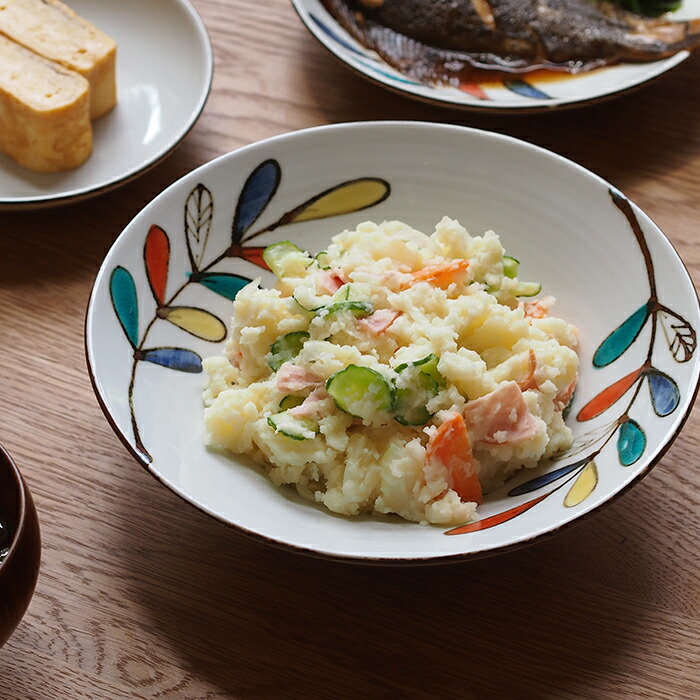 九谷青窯　高祥吾　色絵遊び葉　7寸深皿　※