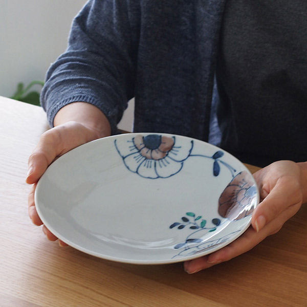 九谷青窯　高原真由美　色絵ビオラ　6.5寸皿