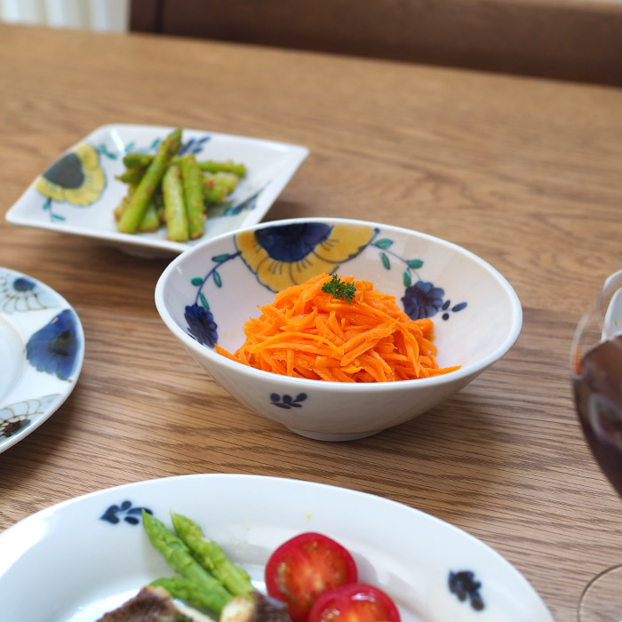 九谷青窯　高原真由美　色絵舞い花　楕円鉢